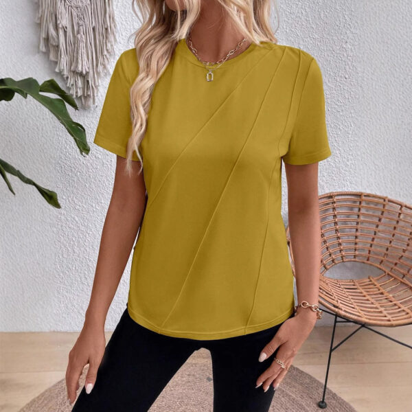 Solid Color Round Neck Short Sleeves Loose T-shirt - Image 9