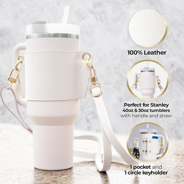 Water Bottle Handle Shoulder Strap For 30-40oz Bottles PU Leather Tumbler Handle Water Bottle Sling Accessory - Image 9