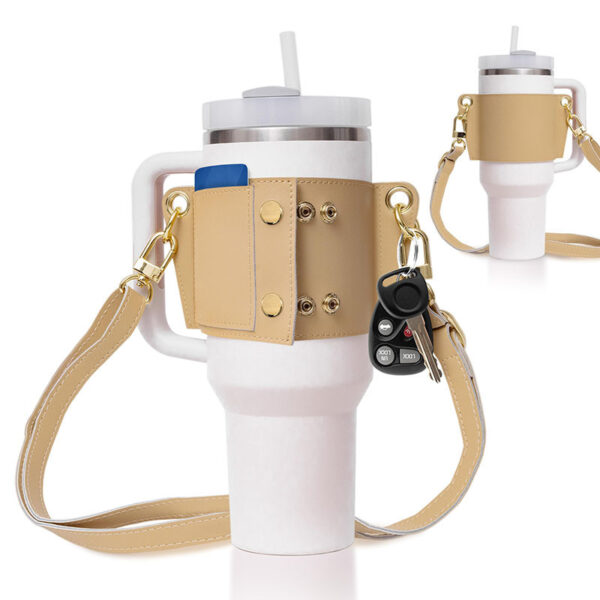 Water Bottle Handle Shoulder Strap For 30-40oz Bottles PU Leather Tumbler Handle Water Bottle Sling Accessory - Image 4