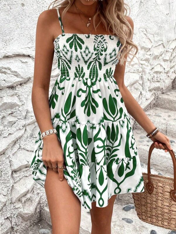 Women's Fashion Plant Print Gathered Cami Dress - Image 5
