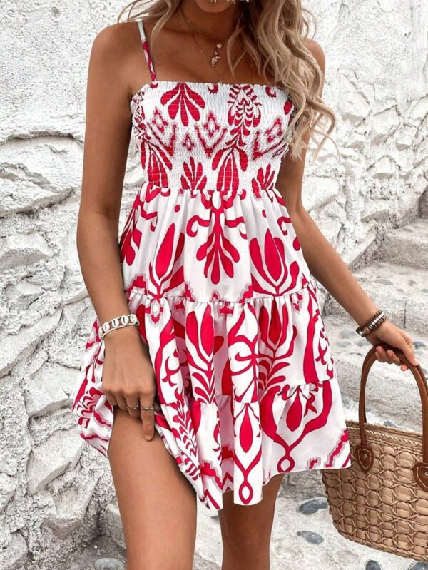Women's Fashion Plant Print Gathered Cami Dress - Image 6