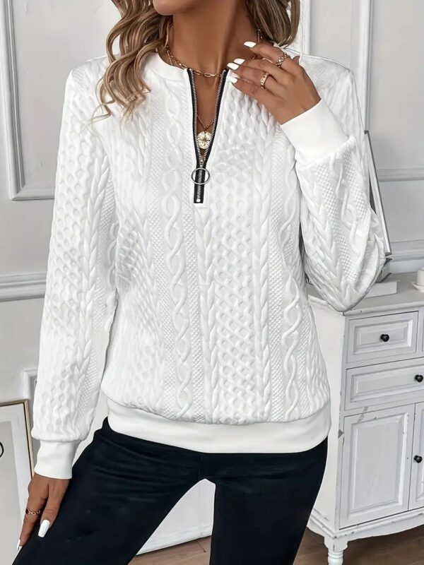 Solid Color Leisure Pullover Half Sleeve Zipper Sweater - Image 5