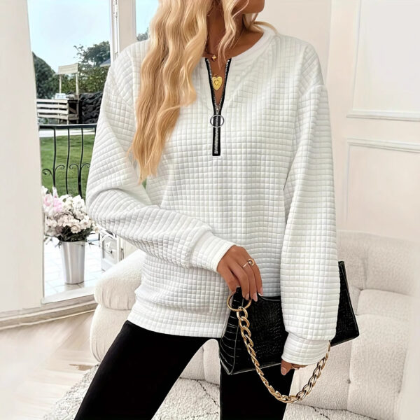 Solid Color Leisure Pullover Half Sleeve Zipper Sweater - Image 7