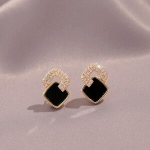Women's Cross Black Small Square Earrings Versatile Gift