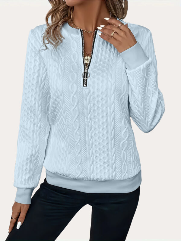 Solid Color Leisure Pullover Half Sleeve Zipper Sweater - Image 6