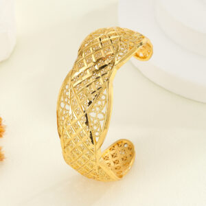 Fashion Copper Plated 18K Gold Diamond Pattern Bracelet, Fried Dough Twists Rope Open Bracelet