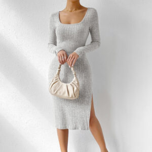 Square Collar Slit Midi Dress