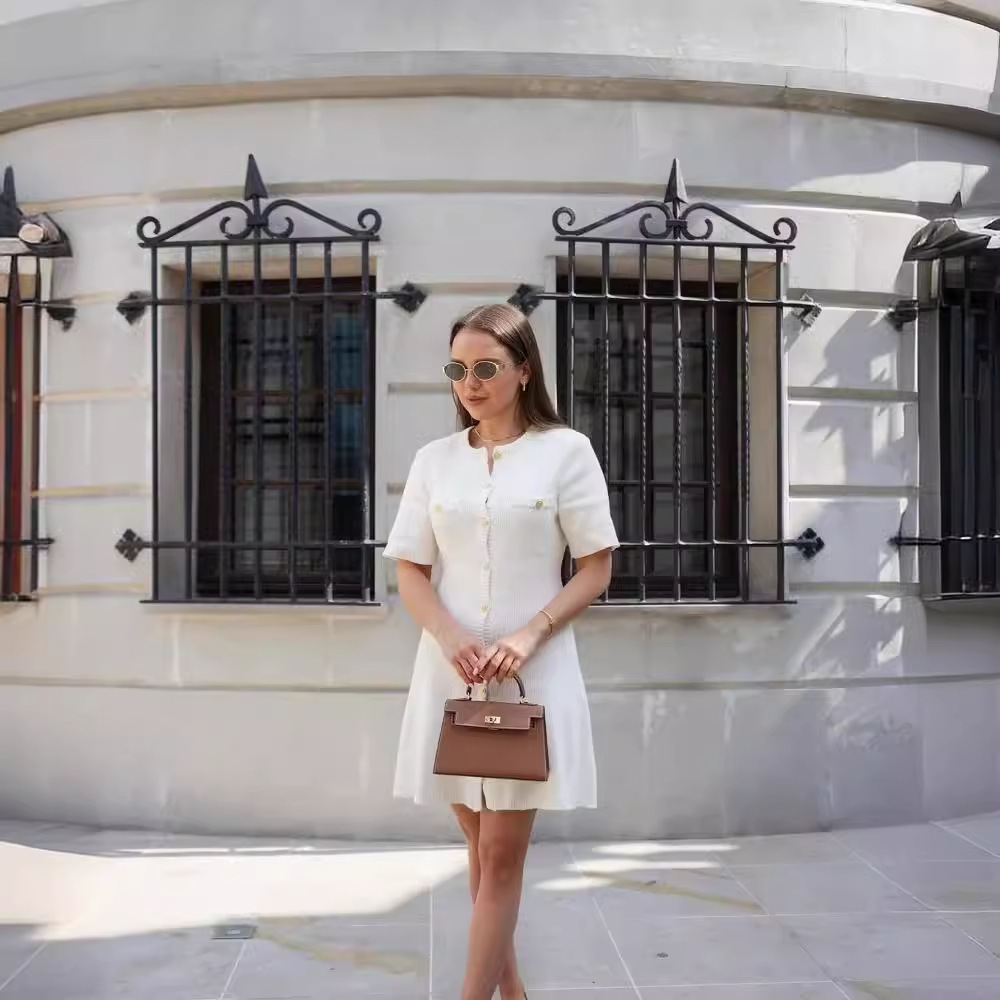 Knitted Short Sleeve Button Dress shopsparkling.com