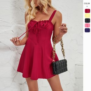 Lace-Up Sleeveless Mini Dress red shopsparkling.com