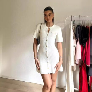 Knitted Short Sleeve Button Dress shopsparkling.com