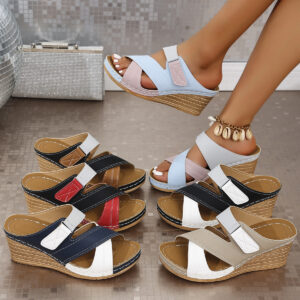 Velcro Color Matching Platform Wedge Slippers Women