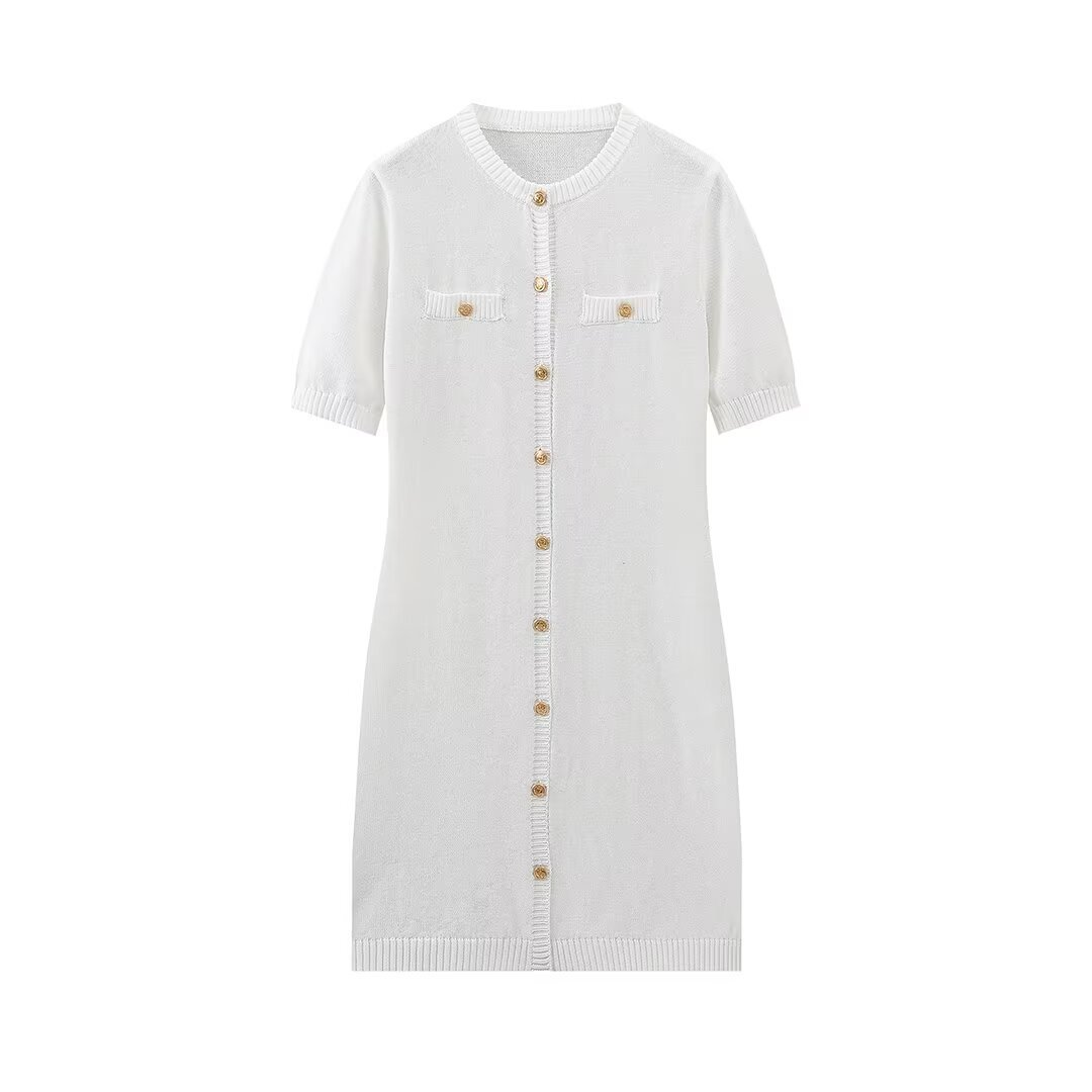 Knitted Short Sleeve Button Dress shopsparkling.com
