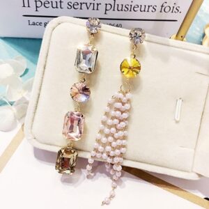 shopsaprkling Exaggerated Asymmetrical Crystal Pearl Earrings