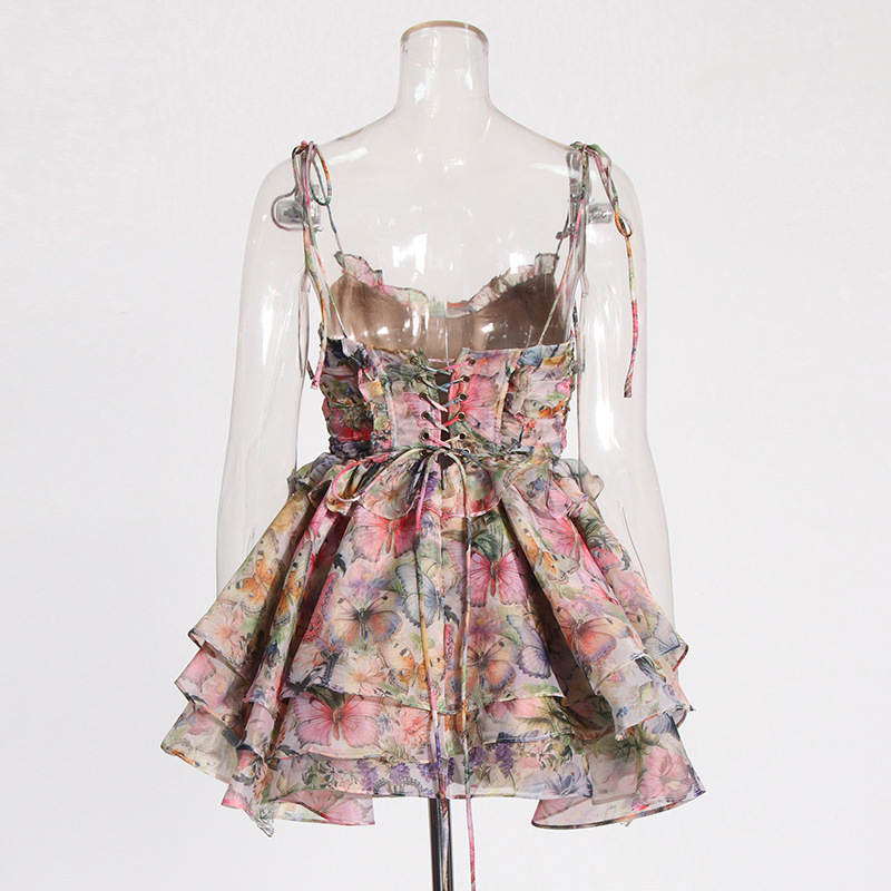 shopsparkling Floral Tiered Ruffle Mini Dress