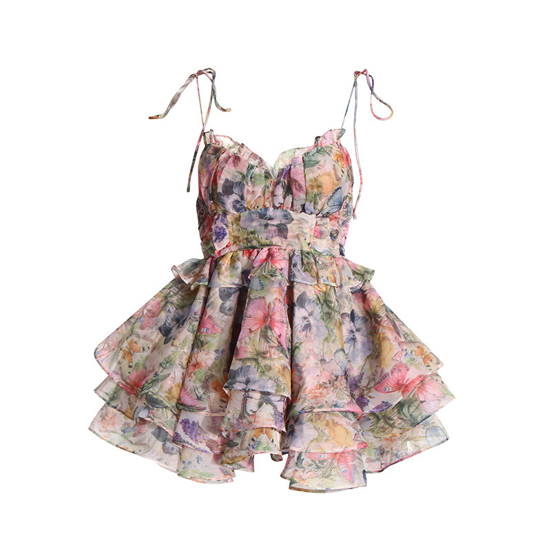 shopsparkling Floral Tiered Ruffle Mini Dress