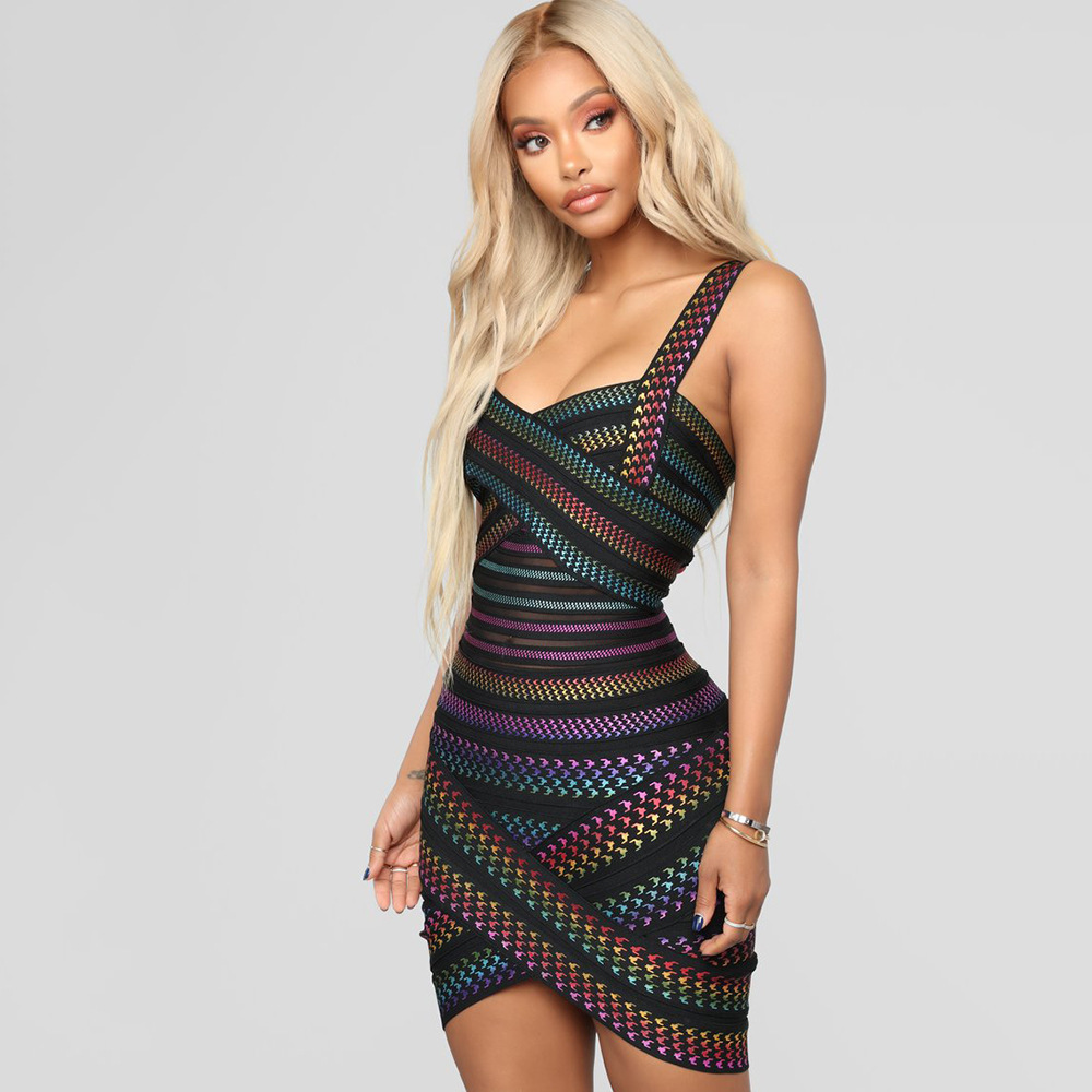 shopsparkling Sexy Rainbow Bandage Mini Dress