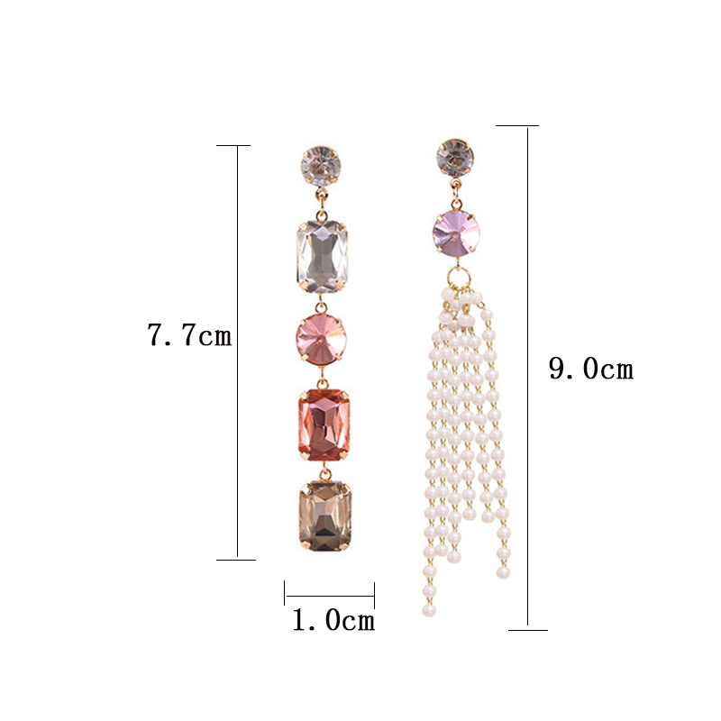 shopsaprkling Exaggerated Asymmetrical Crystal Pearl Earrings