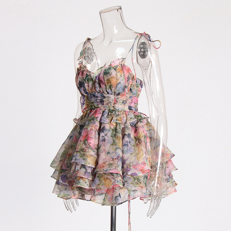 shopsparkling Floral Tiered Ruffle Mini Dress