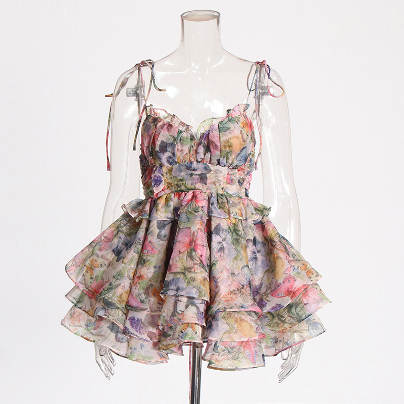 shopsparkling Floral Tiered Ruffle Mini Dress