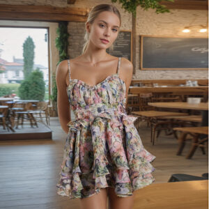 shopsparkling Floral Tiered Ruffle Mini Dress