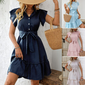 Polka Dot Ruffle Sleeve Dress