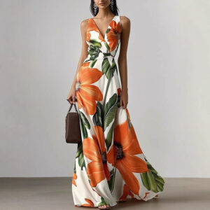 orange-floral-v-neck-maxi-dress